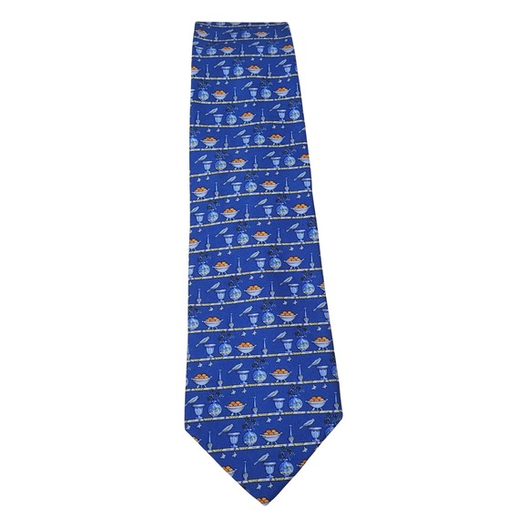 Salvatore Ferragamo Necktie Blue Patterned Print Menswear Career Fashion - Picture 1 of 6
